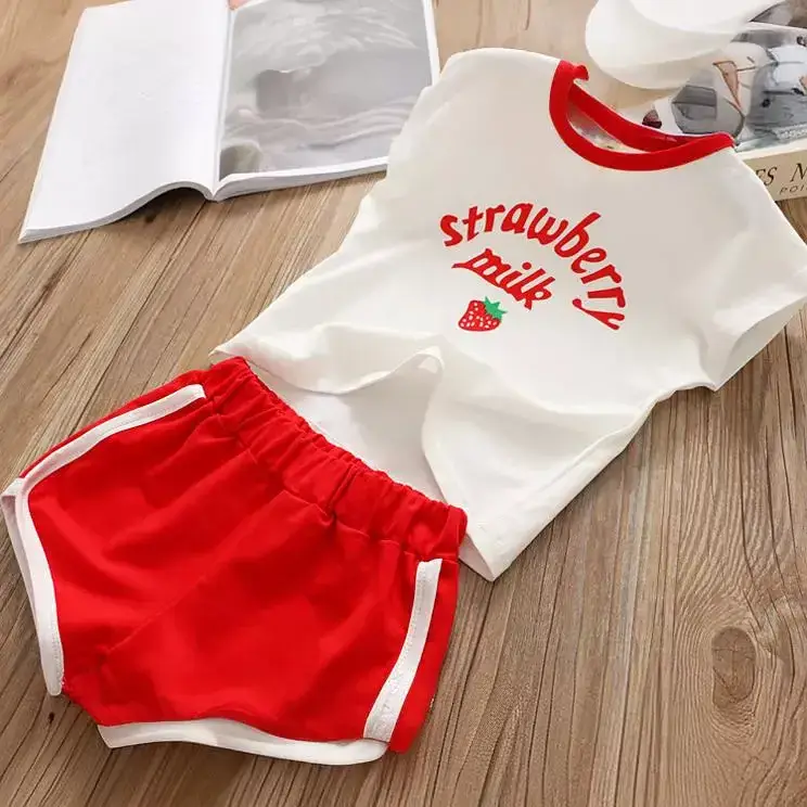 Red Printed Vest Shorts for Girls Summer Wear