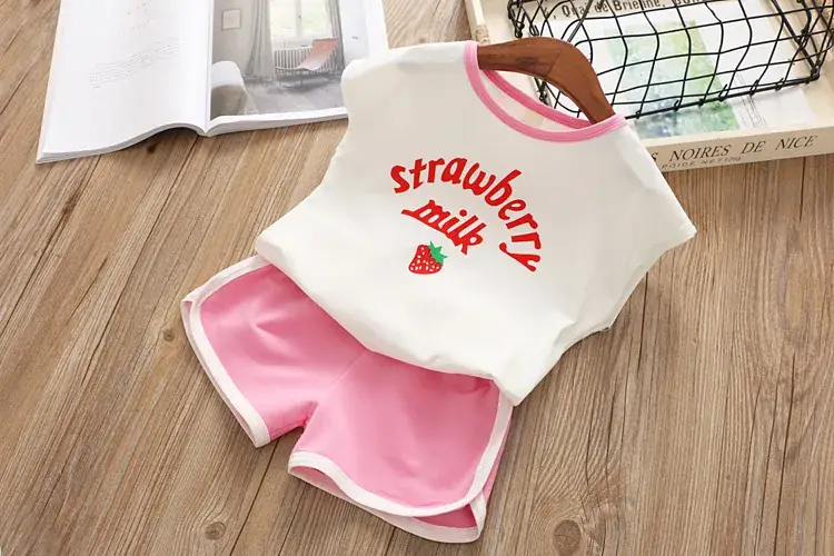 Red Printed Vest Shorts for Girls Summer Wear