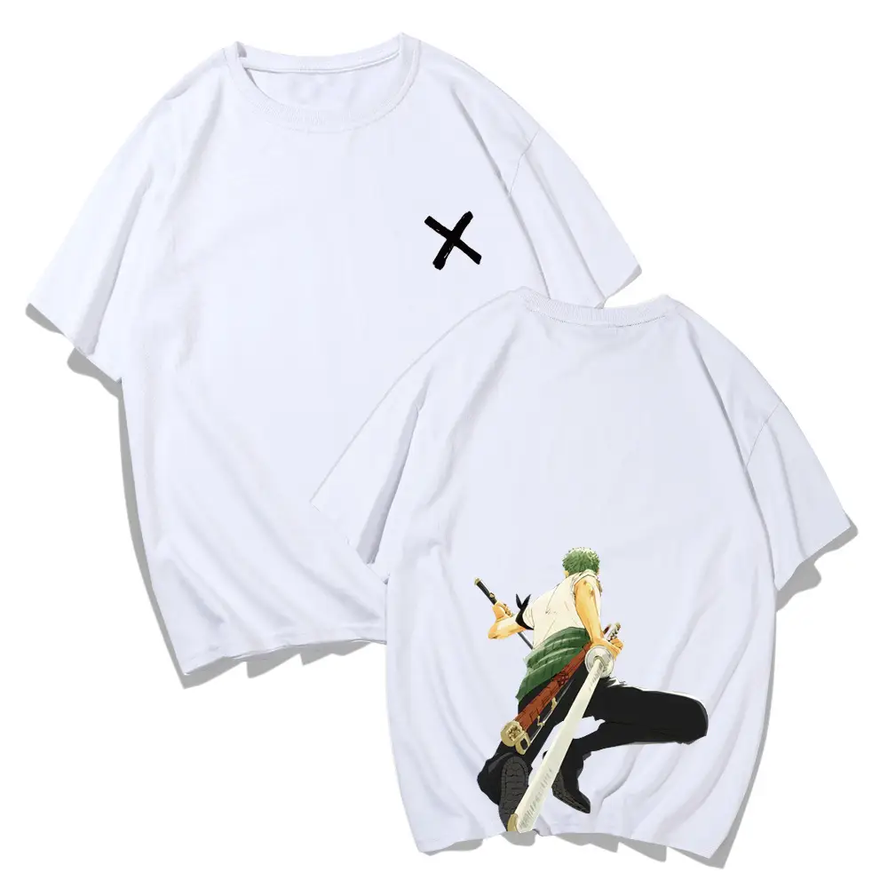 Men White Anime T-Shirt Shorts Set Summer Casual