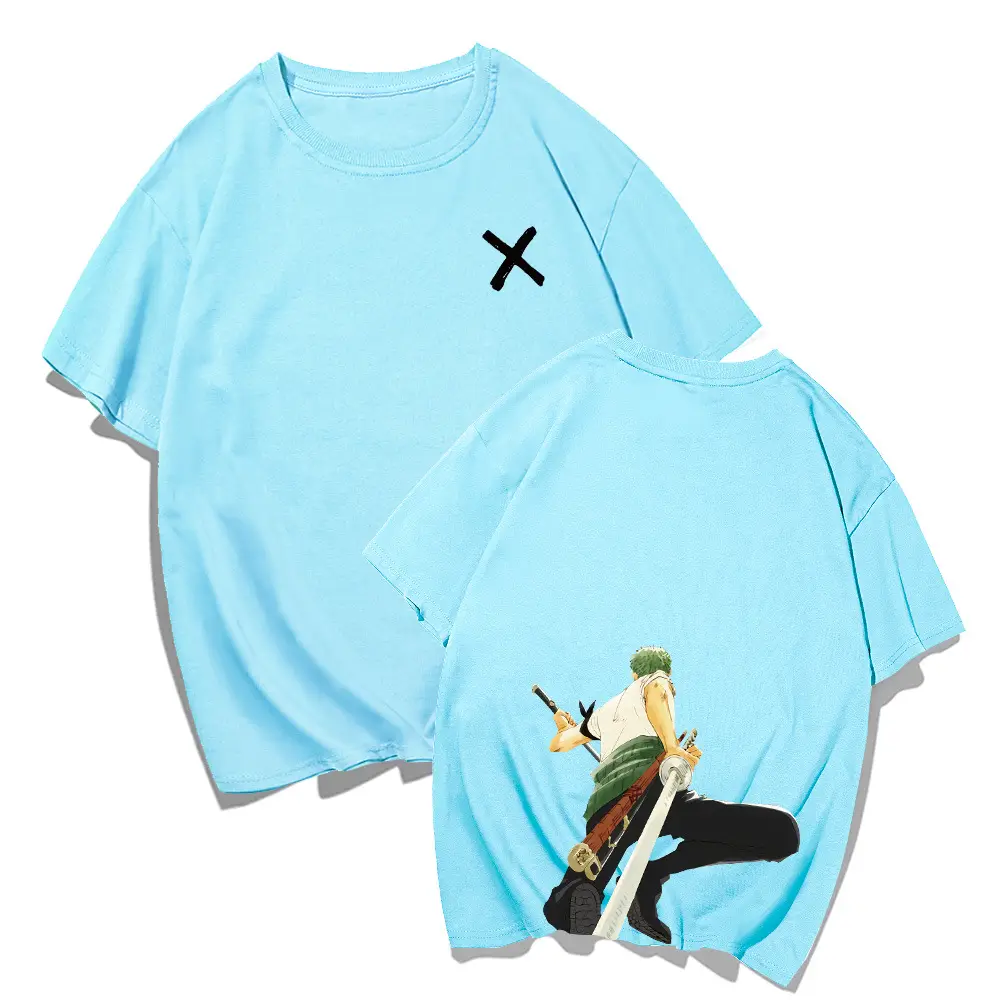 Men White Anime T-Shirt Shorts Set Summer Casual