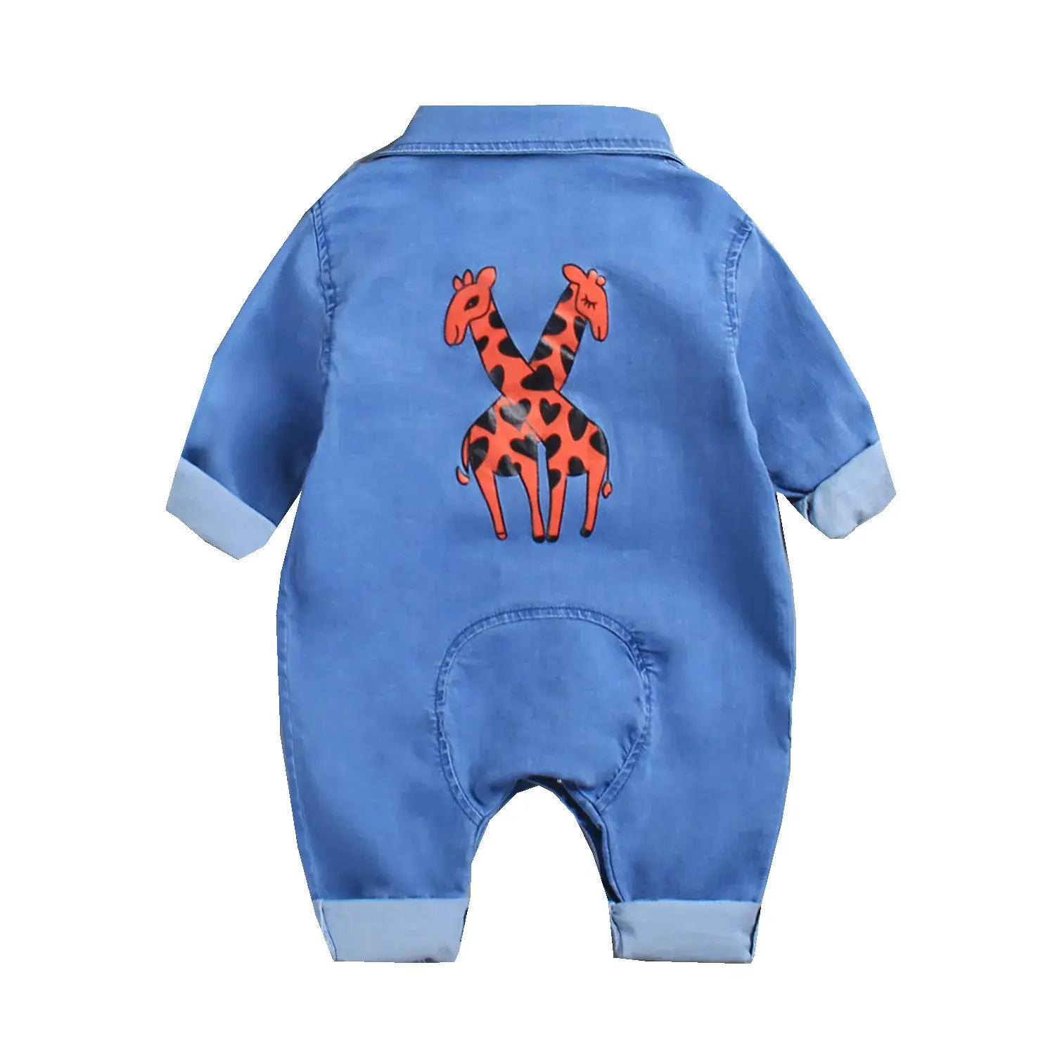 Baby Denim One-Piece Suit Blue Long Sleeve Romper - Image 8