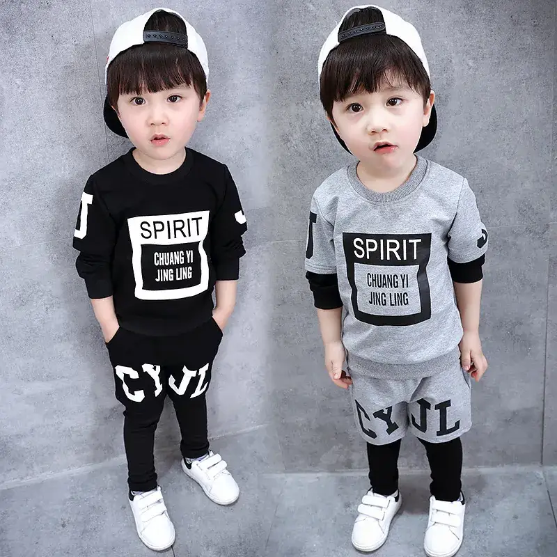 New Korean Style Baby Boys Suit Black Gray Cotton 2-Piece - Image 13