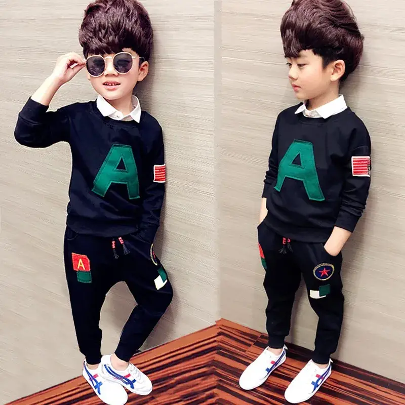 New Korean Style Baby Boys Suit Black Gray Cotton 2-Piece - Image 10