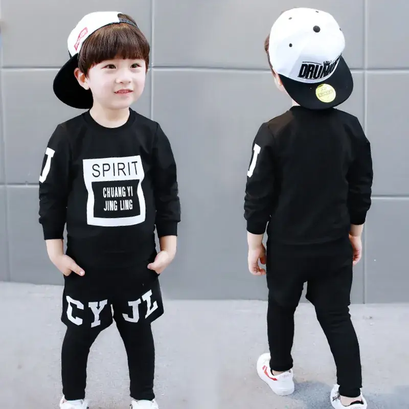 New Korean Style Baby Boys Suit Black Gray Cotton 2-Piece - Image 2