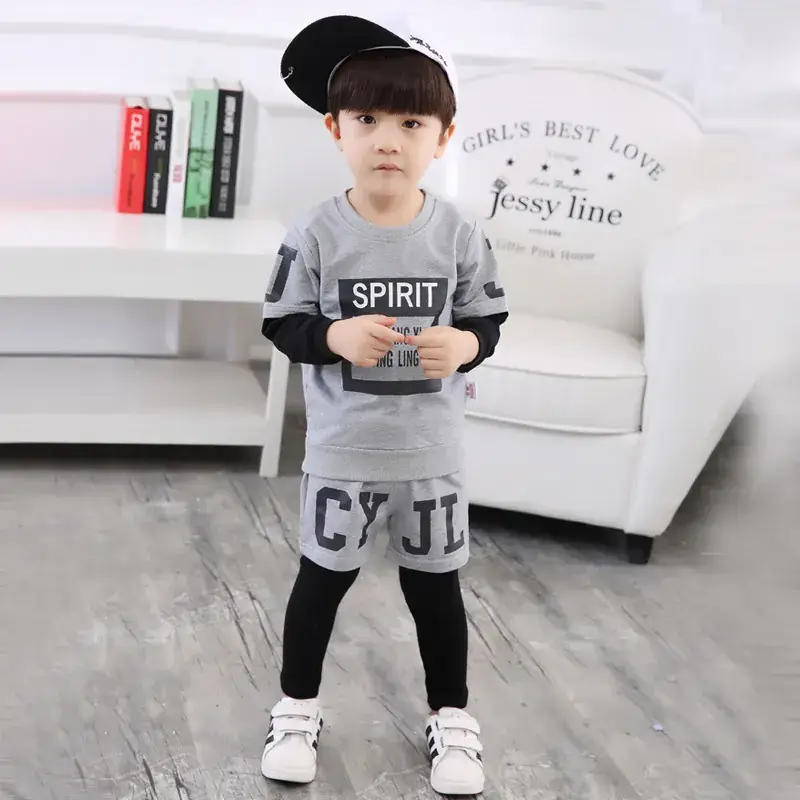 New Korean Style Baby Boys Suit Black Gray Cotton 2-Piece - Image 3