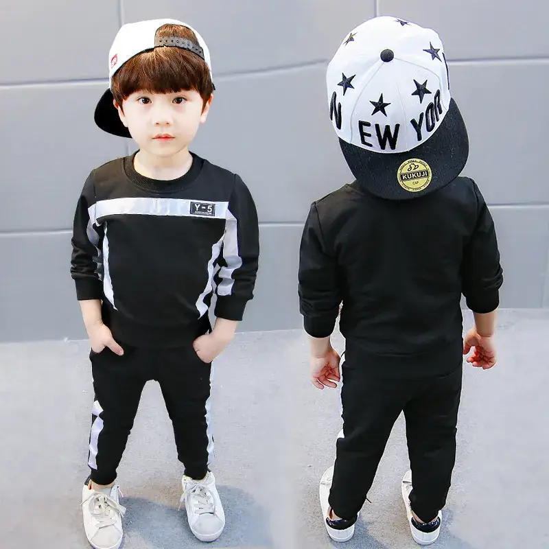 New Korean Style Baby Boys Suit Black Gray Cotton 2-Piece - Image 4