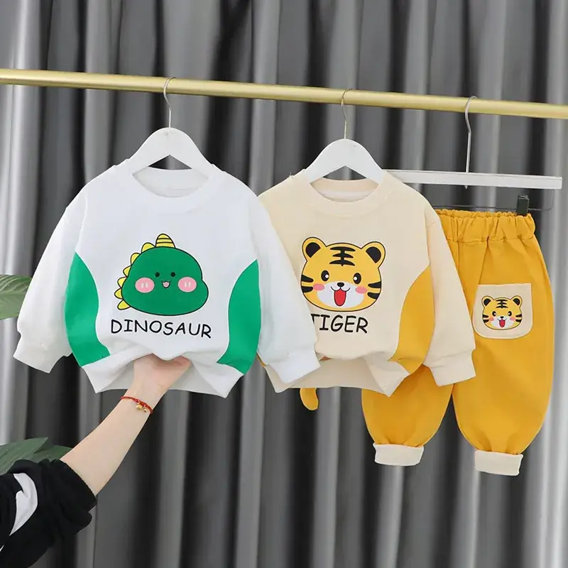Tiger Print Baby Boys Sweatpants Set Yellow White - Image 3