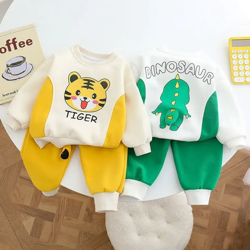 Tiger Print Baby Boys Sweatpants Set Yellow White - Image 5