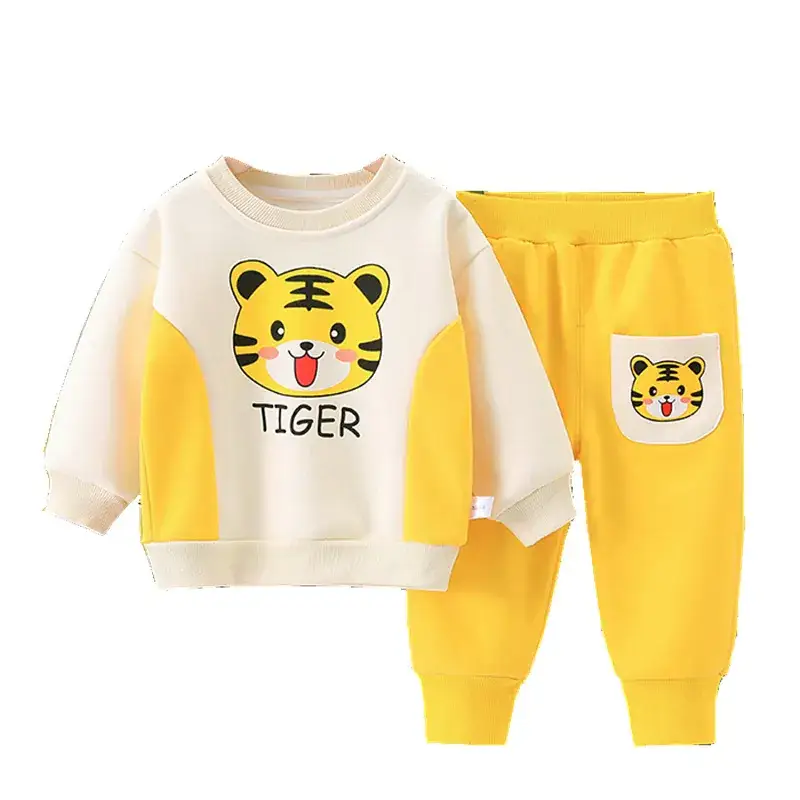 Tiger Print Baby Boys Sweatpants Set Yellow White - Image 7