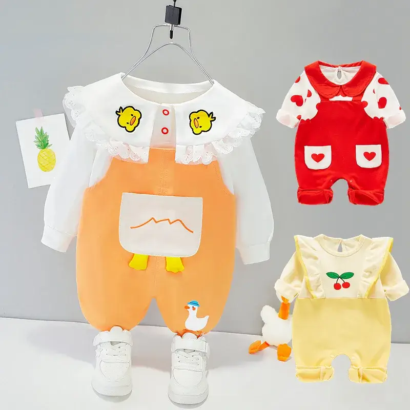 Baby Girl's Orange White Cotton Outfit with Duck Design - Image 7