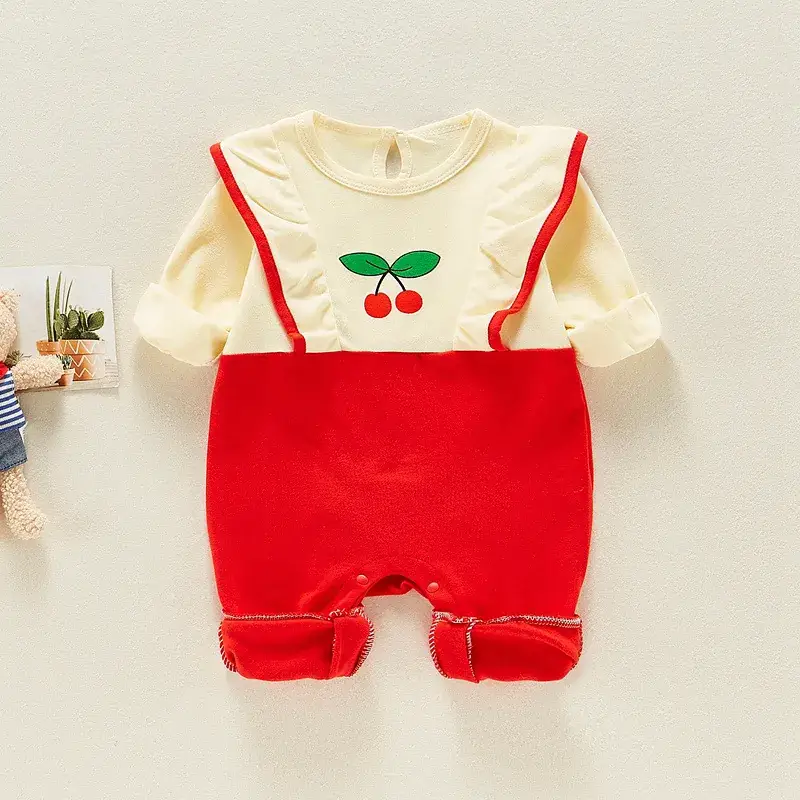 Baby Girl's Orange White Cotton Outfit with Duck Design - Image 3