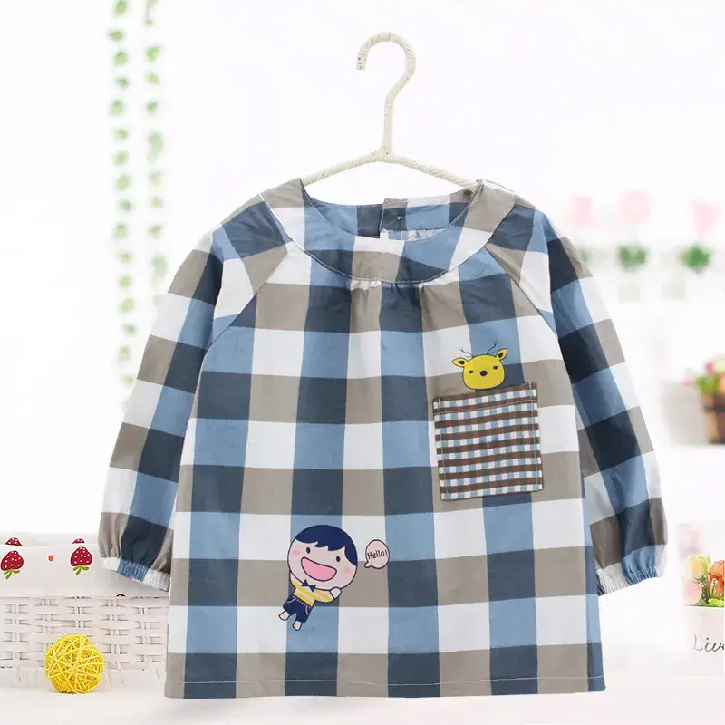 Baby's Plaid Waterproof Aprons Long Sleeve Anti-Dirty - Image 2