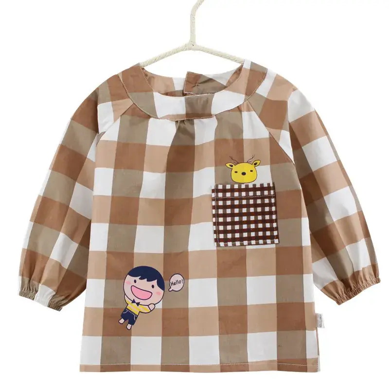 Baby's Plaid Waterproof Aprons Long Sleeve Anti-Dirty - Image 5