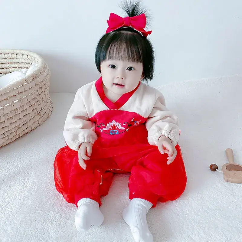 Newborn Baby Conjoined Red Clothes Full Moon Han Dress - Image 5