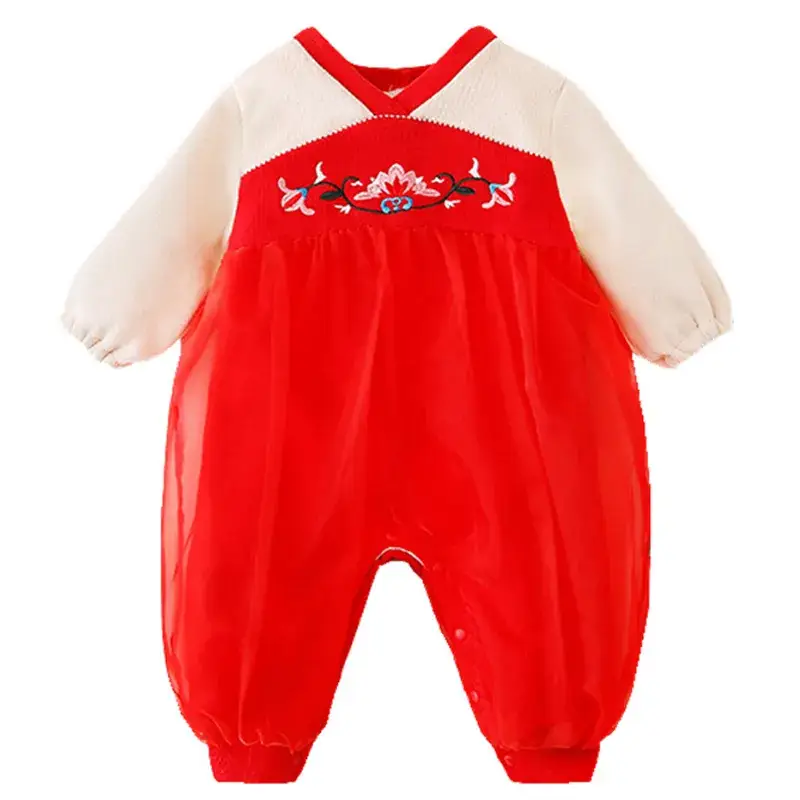 Newborn Baby Conjoined Red Clothes Full Moon Han Dress - Image 7