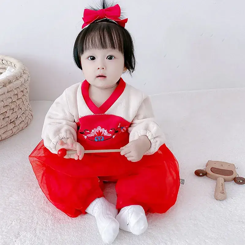 Newborn Baby Conjoined Red Clothes Full Moon Han Dress - Image 2
