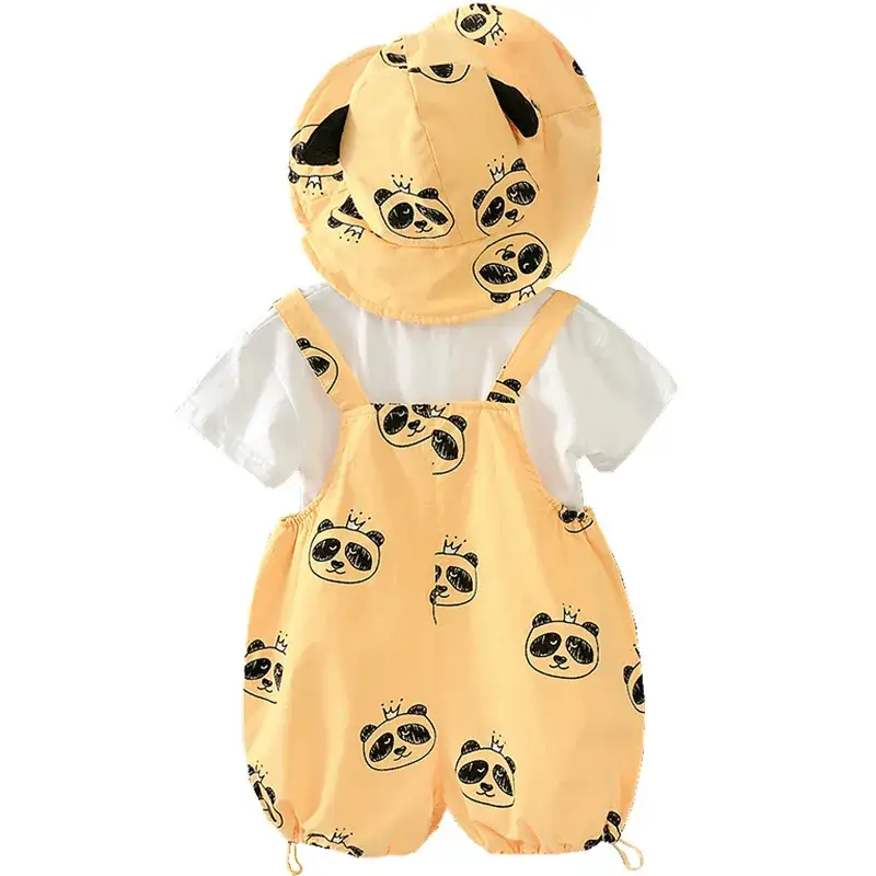 Baby Overthe Gown Shorts Set Yellow Orange Panda Print - Image 7
