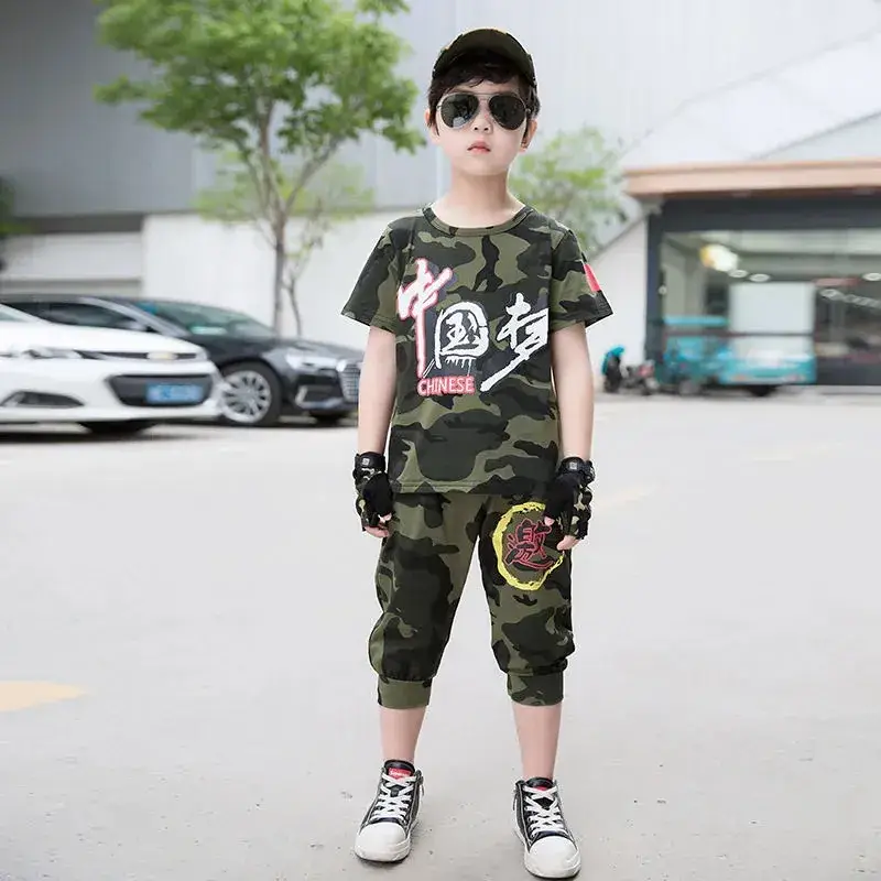 Children Camo Cami Military Training Shorts T-Shirt Set - Image 5