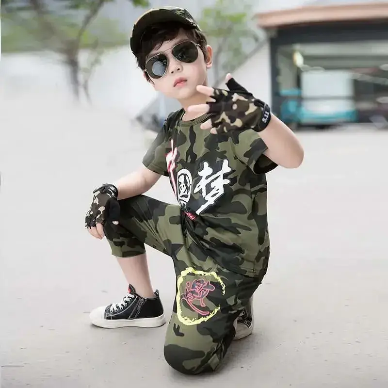 Children Camo Cami Military Training Shorts T-Shirt Set - Image 6