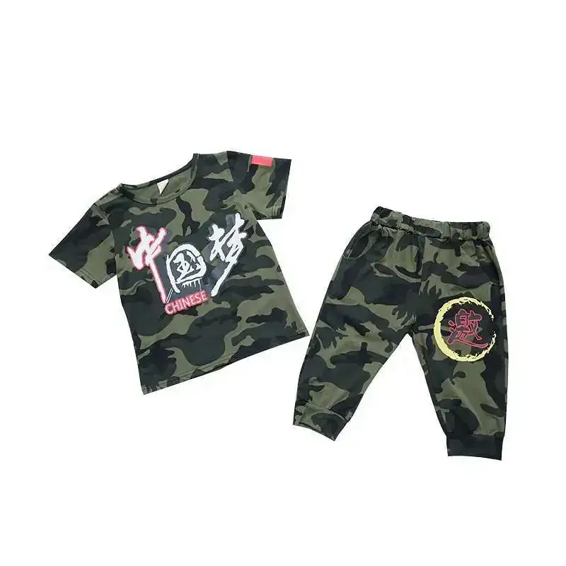 Children Camo Cami Military Training Shorts T-Shirt Set - Image 7