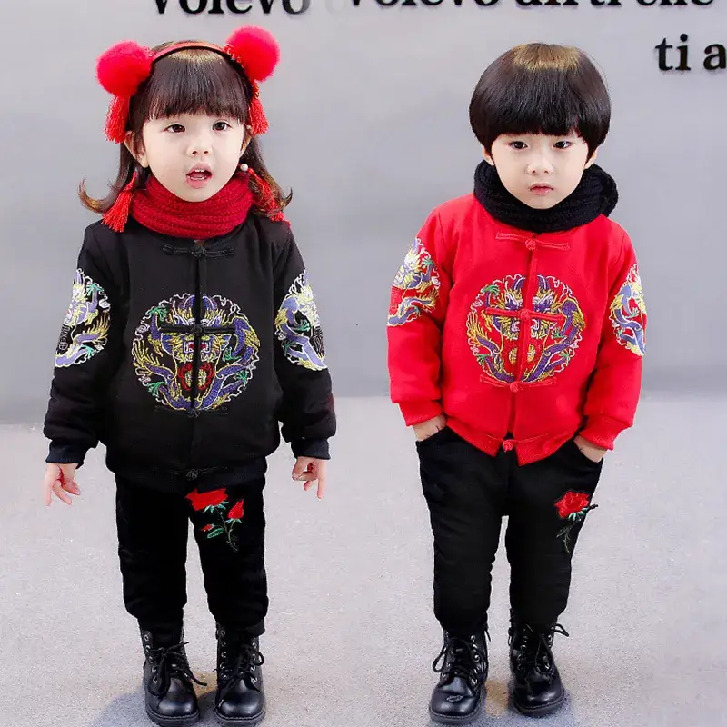 Baby New Year Tang Suit Red Black Fleece Lined Winter Coat