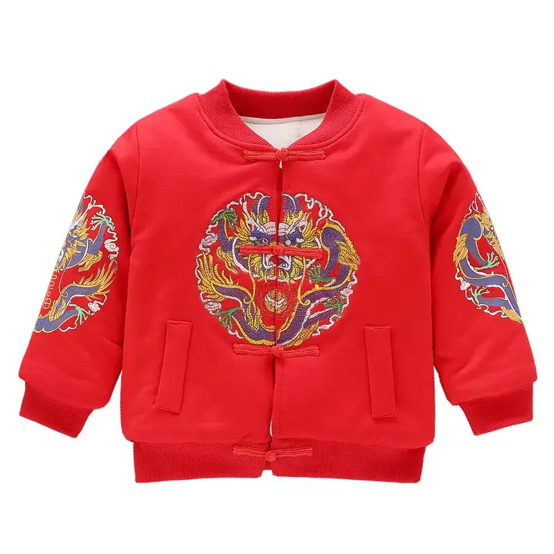 Baby New Year Tang Suit Red Black Fleece Lined Winter Coat