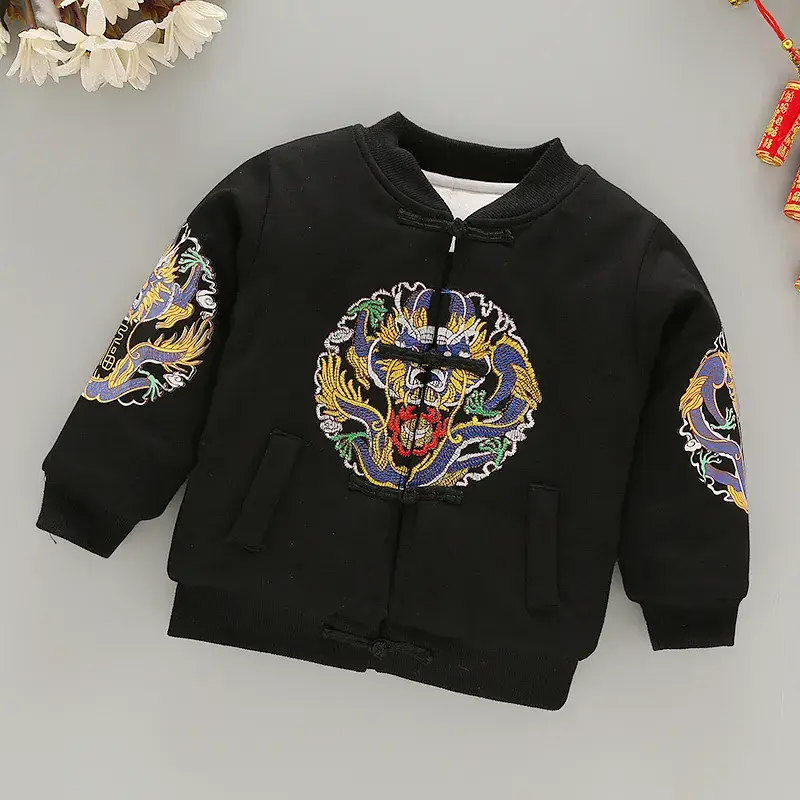 Baby New Year Tang Suit Red Black Fleece Lined Winter Coat