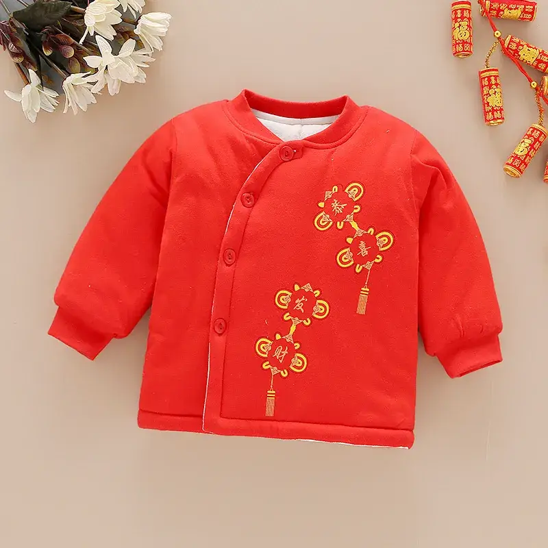 Baby New Year Tang Suit Red Black Fleece Lined Winter Coat