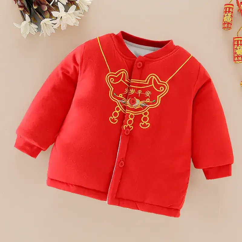 Baby New Year Tang Suit Red Black Fleece Lined Winter Coat
