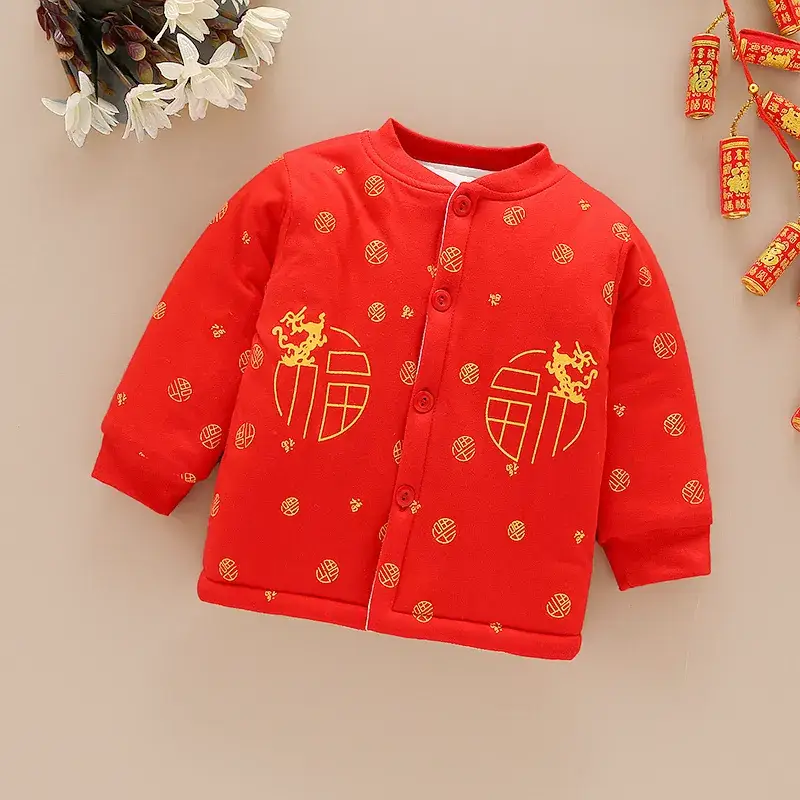 Baby New Year Tang Suit Red Black Fleece Lined Winter Coat