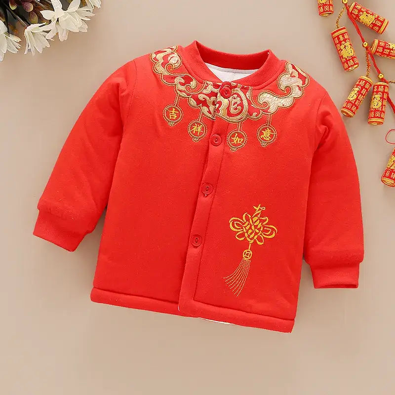 Baby New Year Tang Suit Red Black Fleece Lined Winter Coat