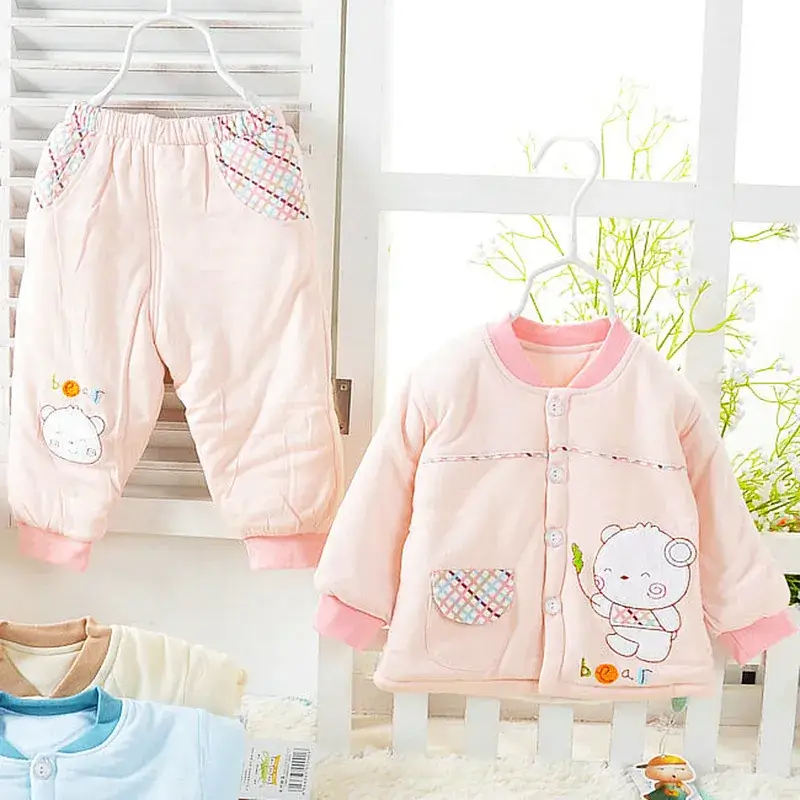 Newborn Baby Warm Coat Suit Light Blue Cotton Padded - Image 2
