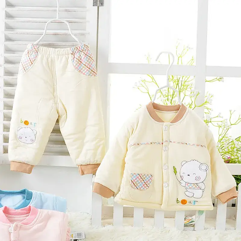 Newborn Baby Warm Coat Suit Light Blue Cotton Padded - Image 4