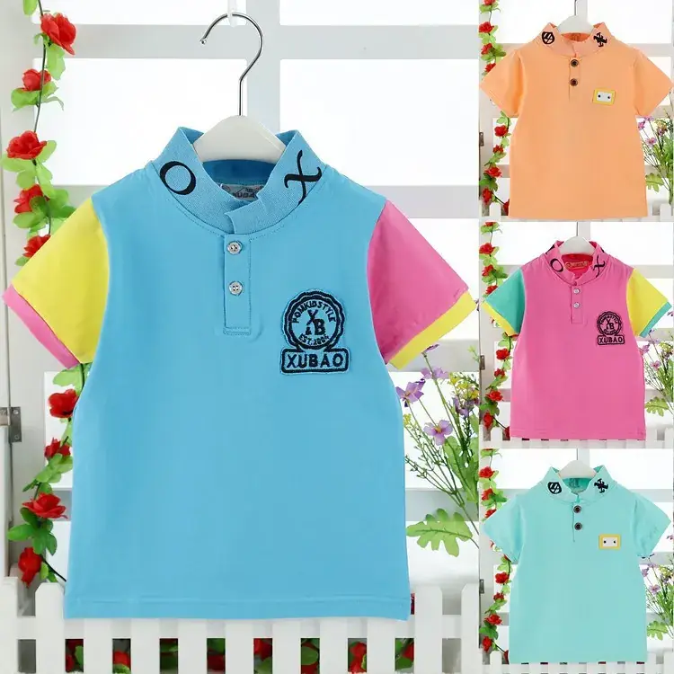 New Korean Style Kids Polo Shirt Turquoise Yellow - Image 7