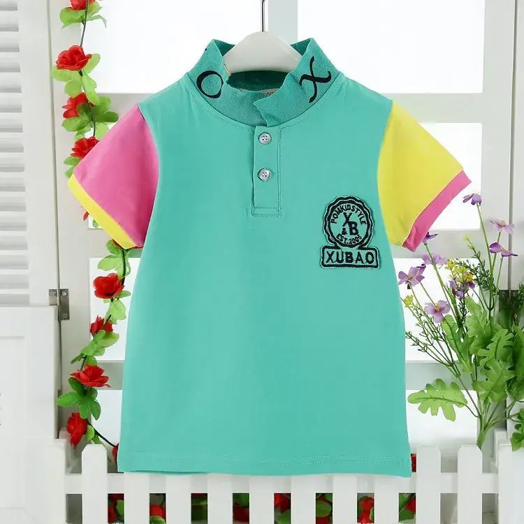 New Korean Style Kids Polo Shirt Turquoise Yellow - Image 2
