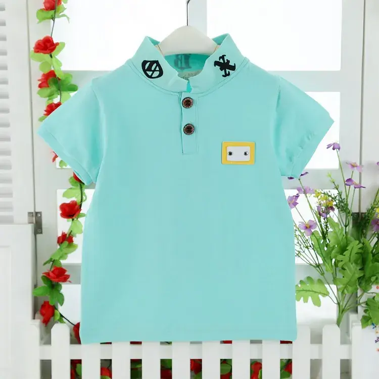 New Korean Style Kids Polo Shirt Turquoise Yellow - Image 5