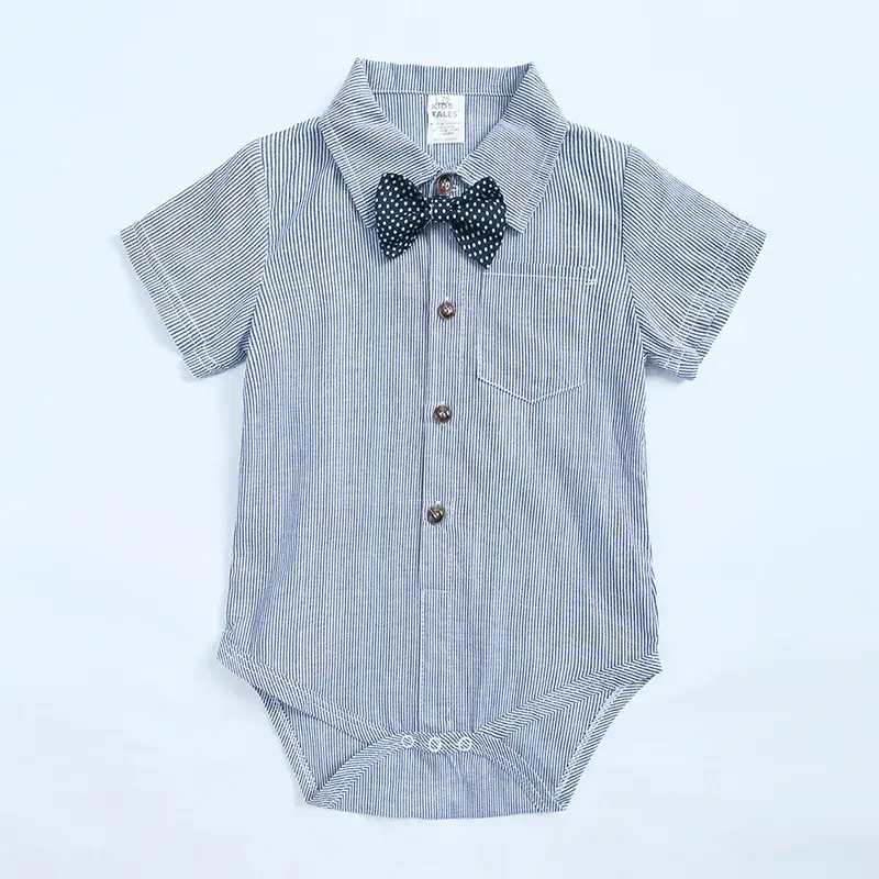 Boys Bow Tie Short Sleeve Shirt With Suspender Pants Set - Image 4