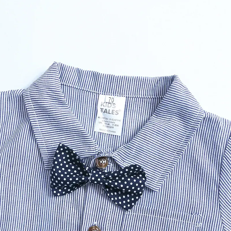 Boys Bow Tie Short Sleeve Shirt With Suspender Pants Set - Image 6