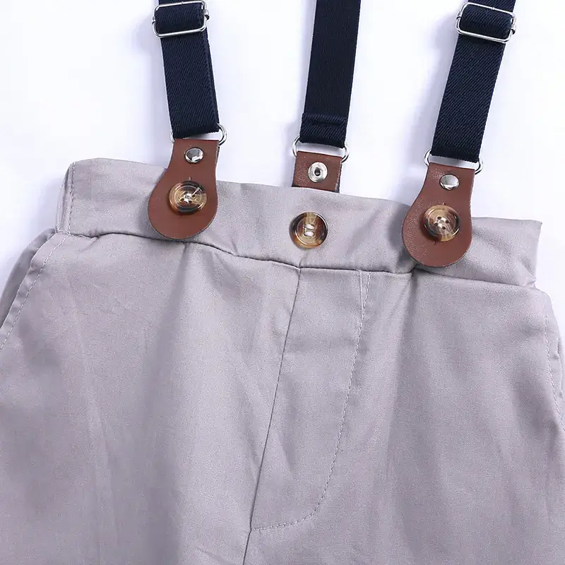 Baby Boys Blue Shirt with Bow & Beige Shorts Set - Image 5