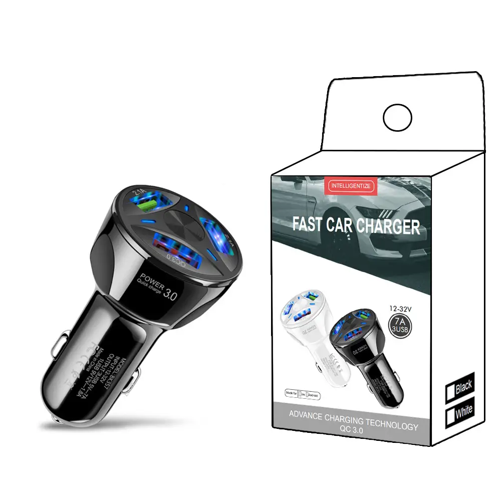 7A3 Usb QC3.0 Car Charger Fast Charging One-to-3 Mobile