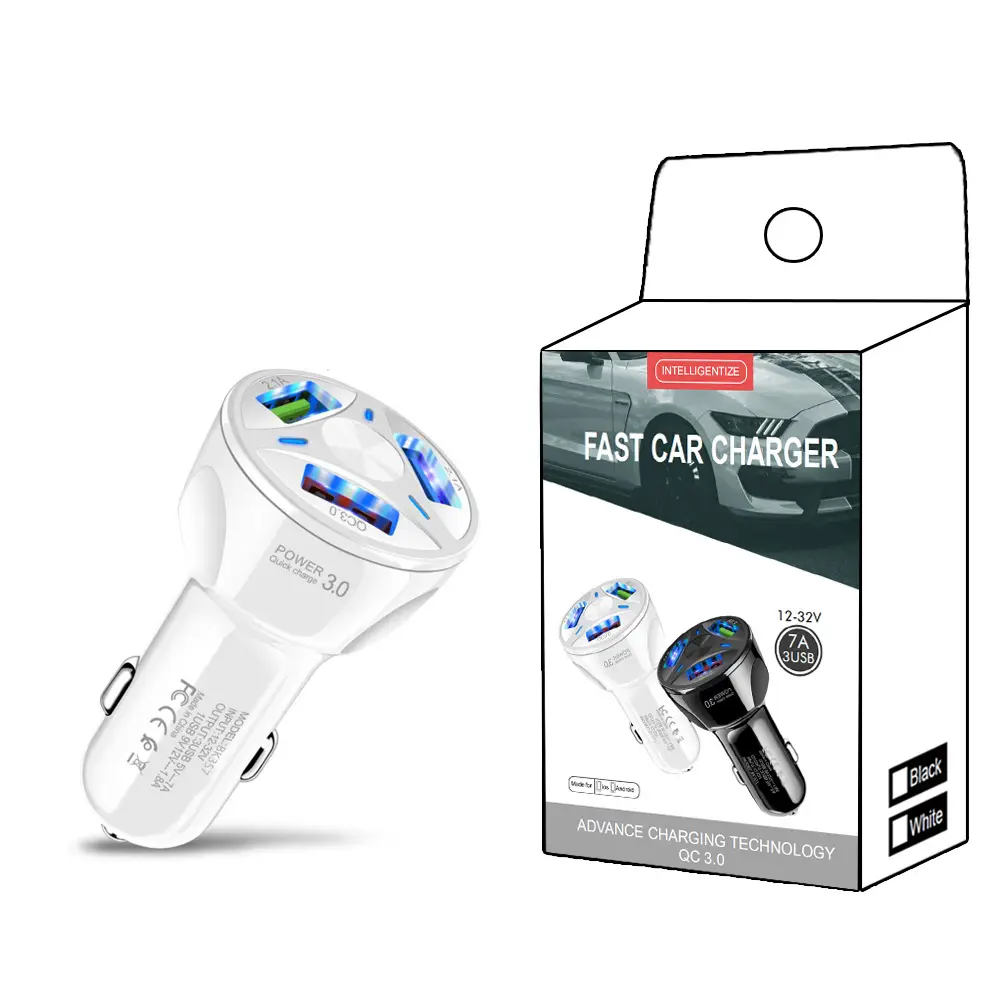7A3 Usb QC3.0 Car Charger Fast Charging One-to-3 Mobile