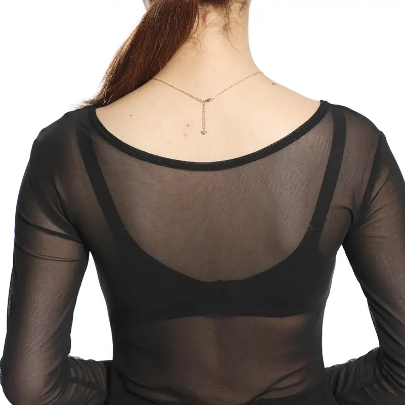 Ultra-Thin Invisible Mesh Top Skin Color Base Shirt Black Perspective - Image 10