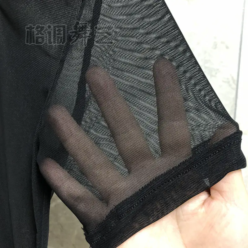 Ultra-Thin Invisible Mesh Top Skin Color Base Shirt Black Perspective - Image 12