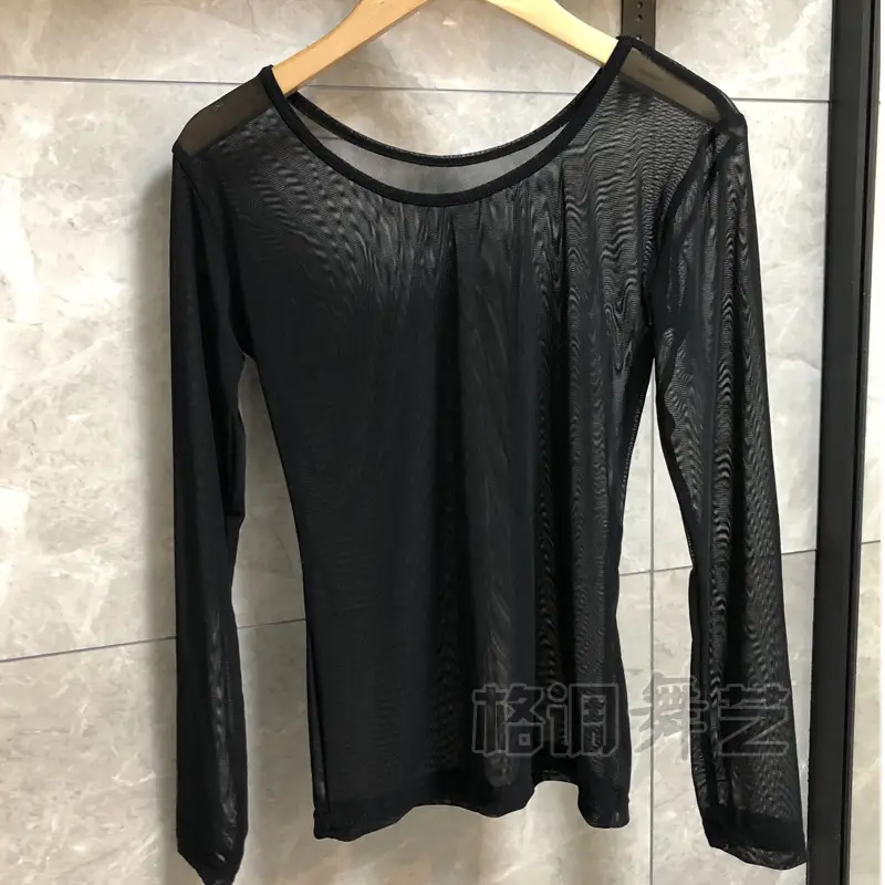 Ultra-Thin Invisible Mesh Top Skin Color Base Shirt Black Perspective - Image 13