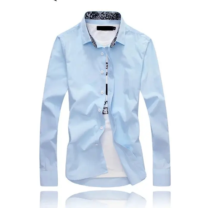 Men's Long-Sleeved Korean Style Shirt Maroon Slim Fit
