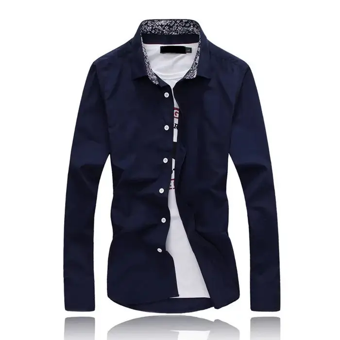 Men's Long-Sleeved Korean Style Shirt Maroon Slim Fit