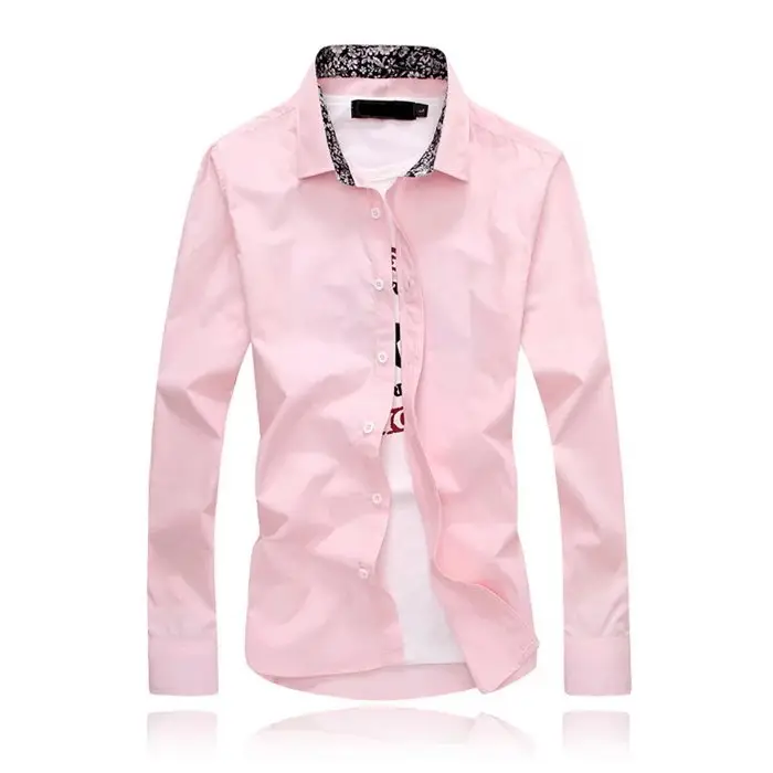 Men's Long-Sleeved Korean Style Shirt Maroon Slim Fit