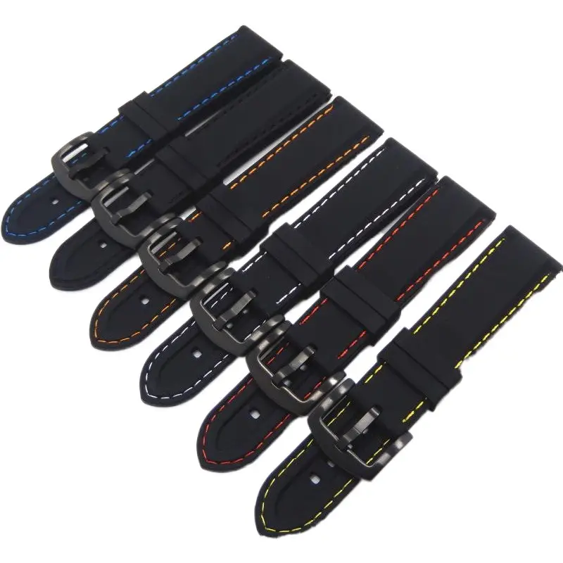 Men's Black Silicone Watch Strap 16-24mm with Buckle