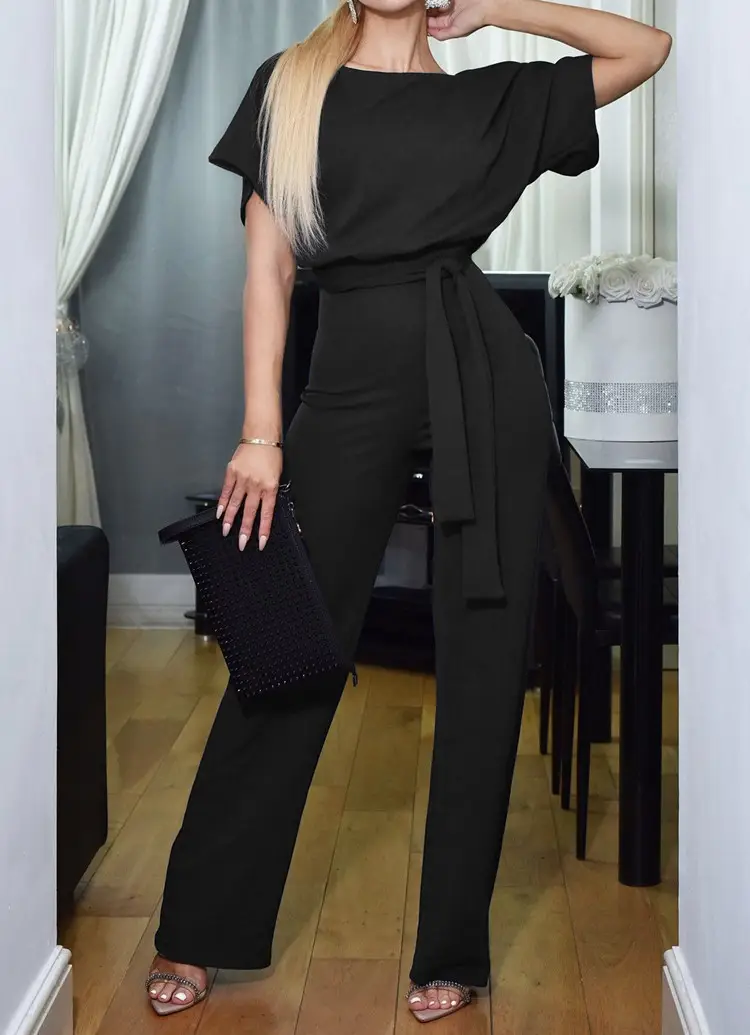 Women Pink Lace-Up Jumpsuit 2025 Summer — feature 2