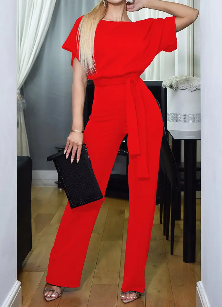 Women Pink Lace-Up Jumpsuit 2025 Summer — feature 4